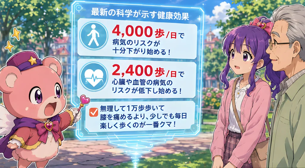 2,000歩〜4,000歩で健康になれるというまとめの画像