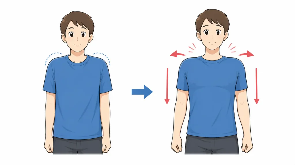 両肩を後下方に引き、胸を張った体勢で手首の脈をチェックしているエデンテストの様子
