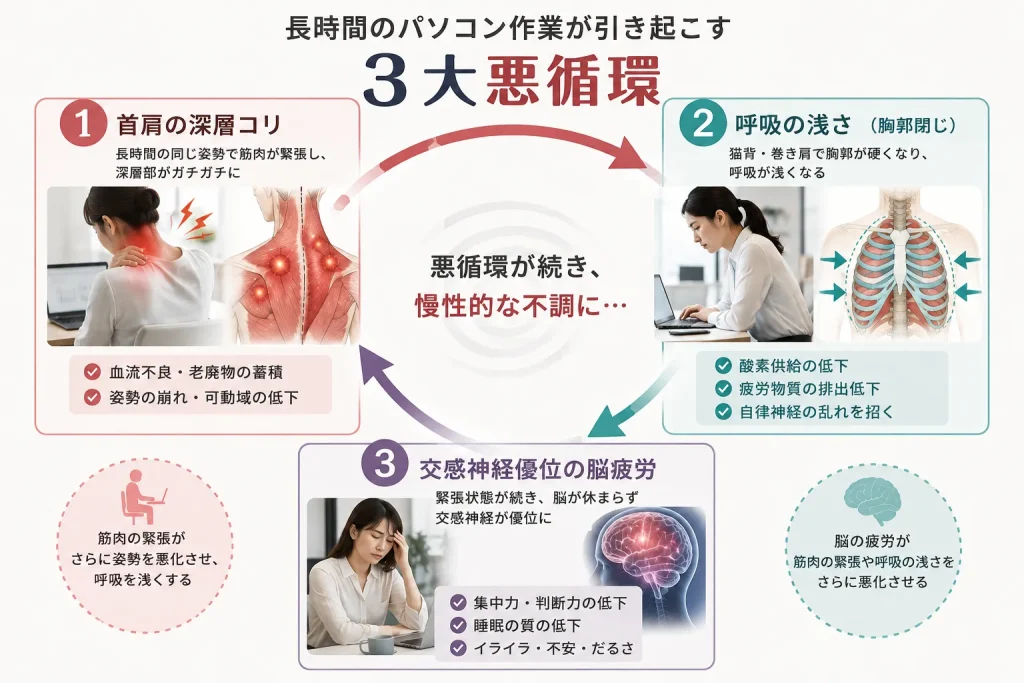 働く人の仕事終わり疲労が溜まる原因とメカニズム