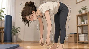 前屈や後屈が硬く、反り腰・ぽっこりお腹で腰痛に悩む人のイラスト